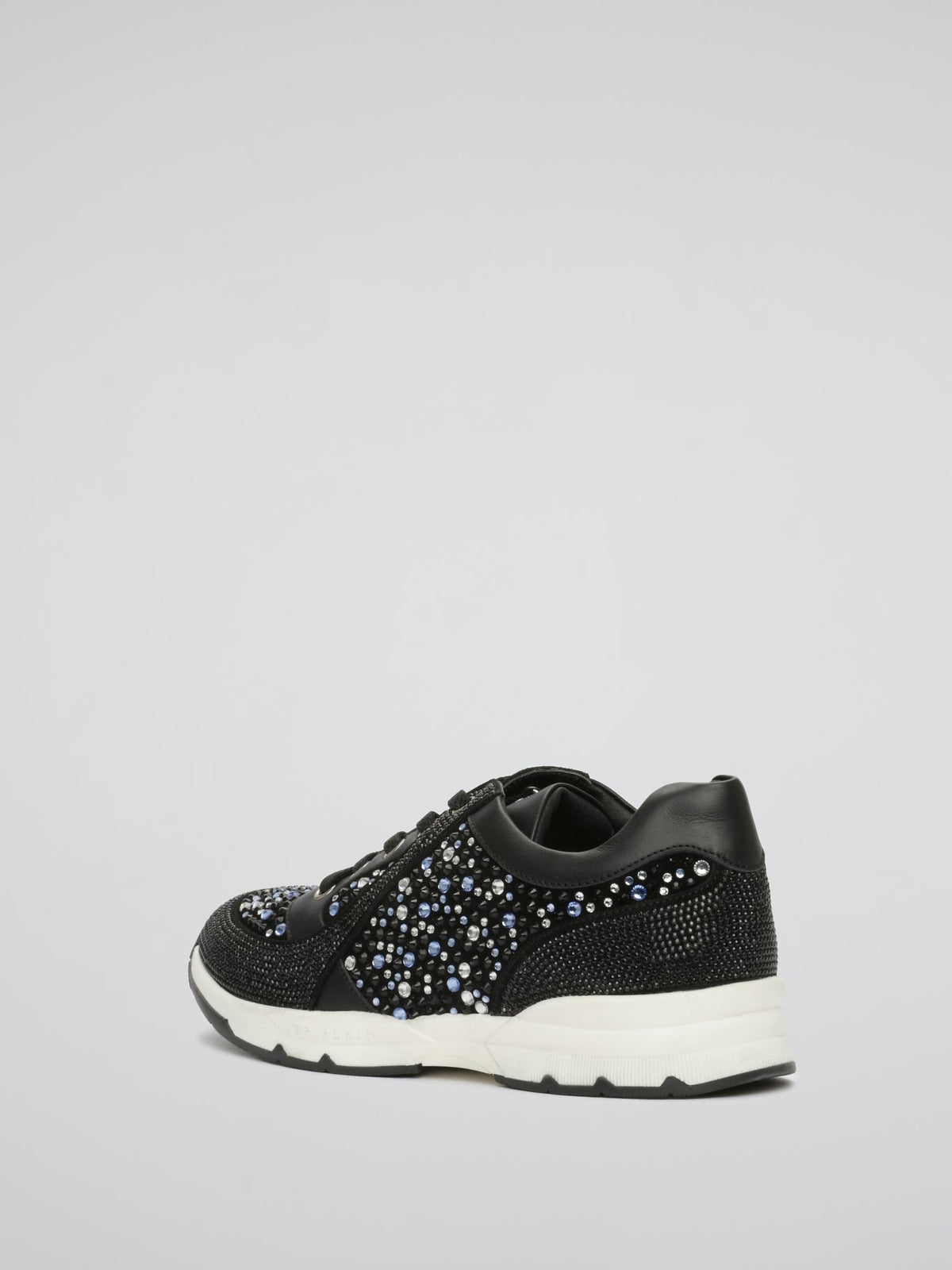 Black Crystal Embellished Lace Up Sneakers (Kids)