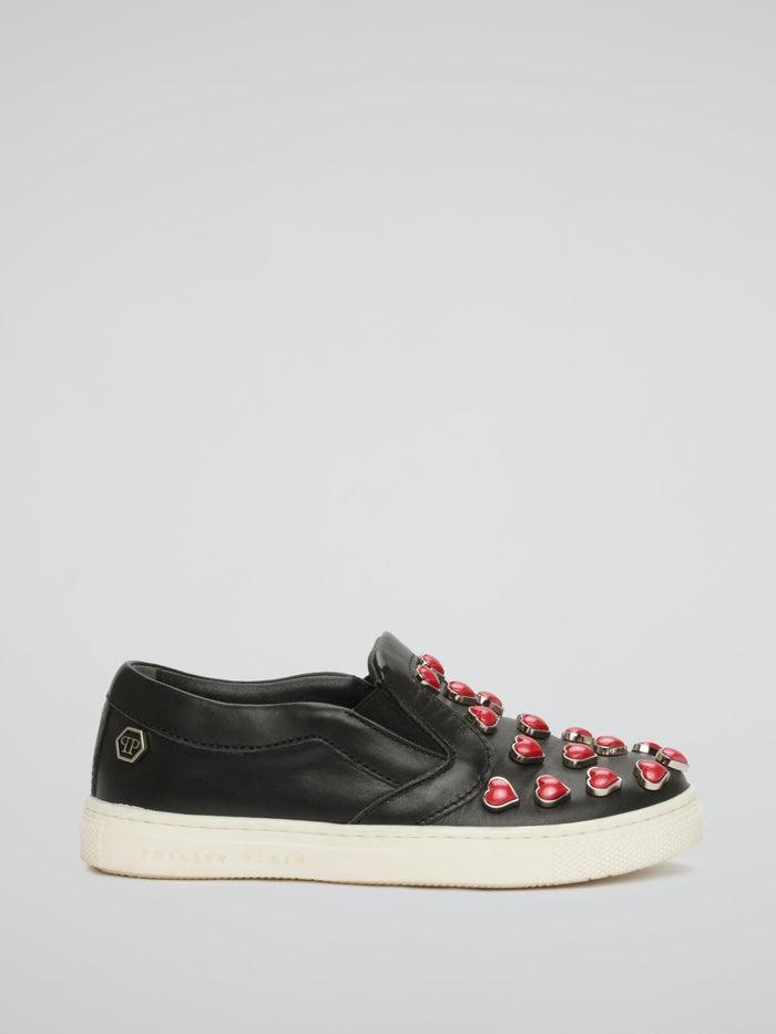 Black Heart Studded Slip On Sneakers (Kids)