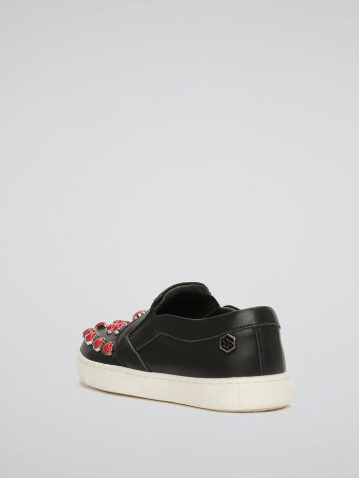 Black Heart Studded Slip On Sneakers (Kids)