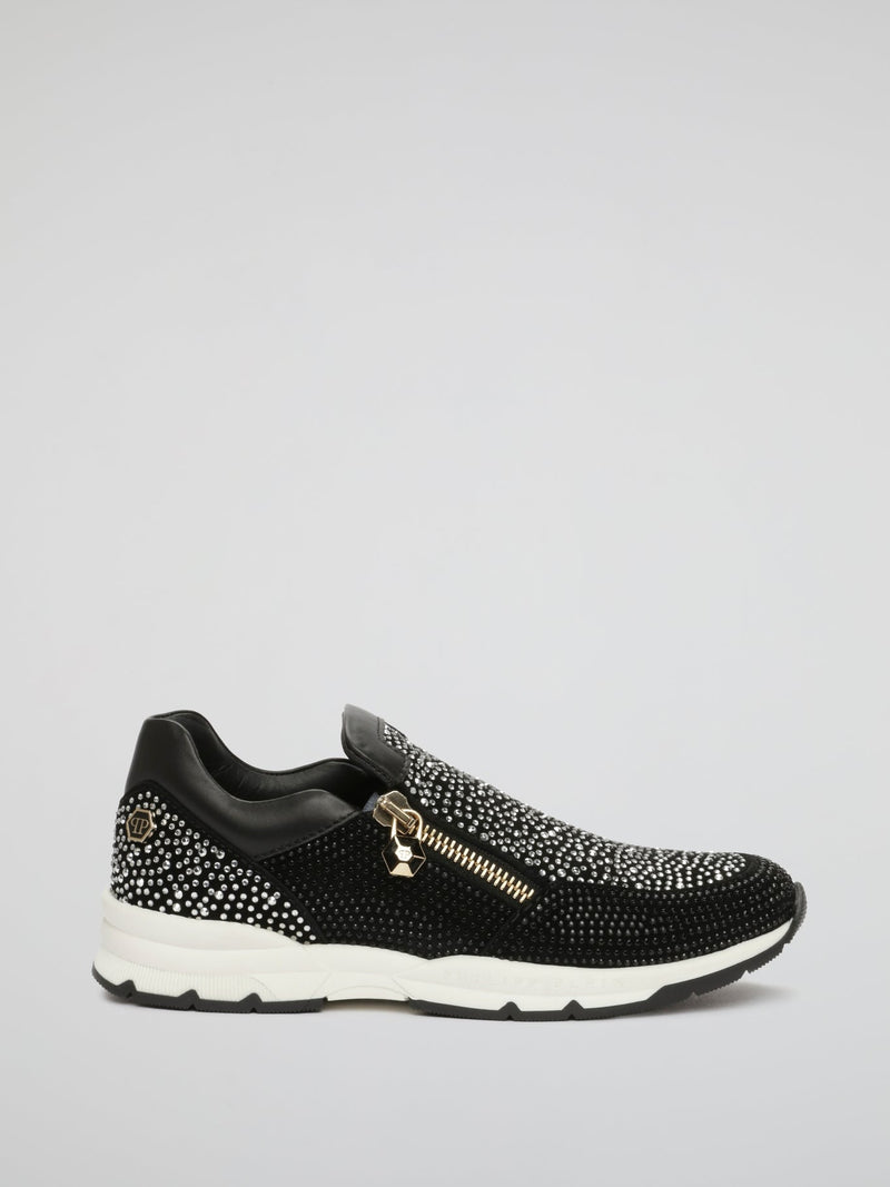 Black Crystal Detail Zip Up Shoes (Kids)