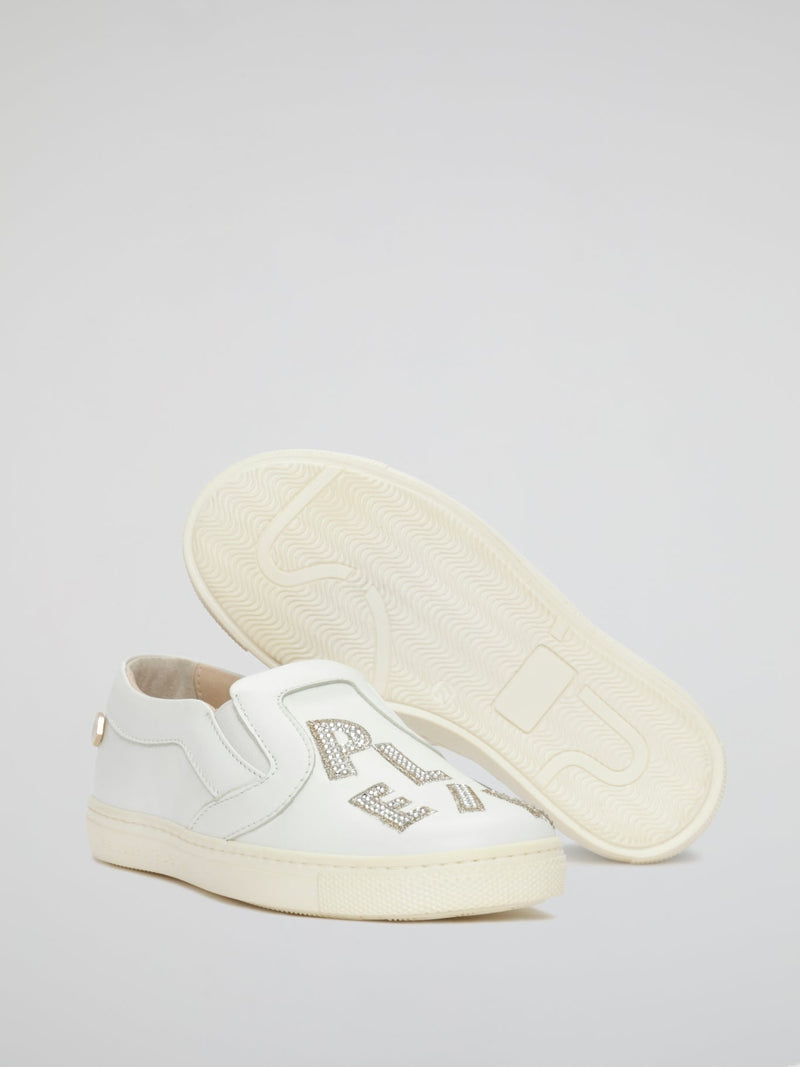 Plein Patch White Slip-On Sneakers (Kids)