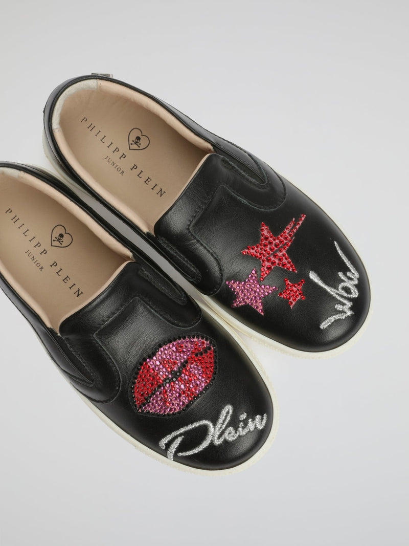 Black Studded Slip-On Sneakers (Kids)