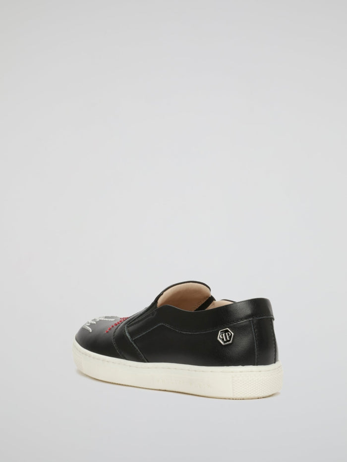 Black Studded Slip-On Sneakers (Kids)