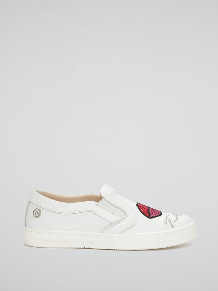 White Plein Wow Slip On Sneakers (Kids)