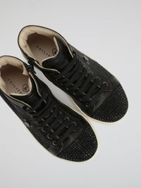 Black Crystal Detail Lace Up Sneakers (Kids)