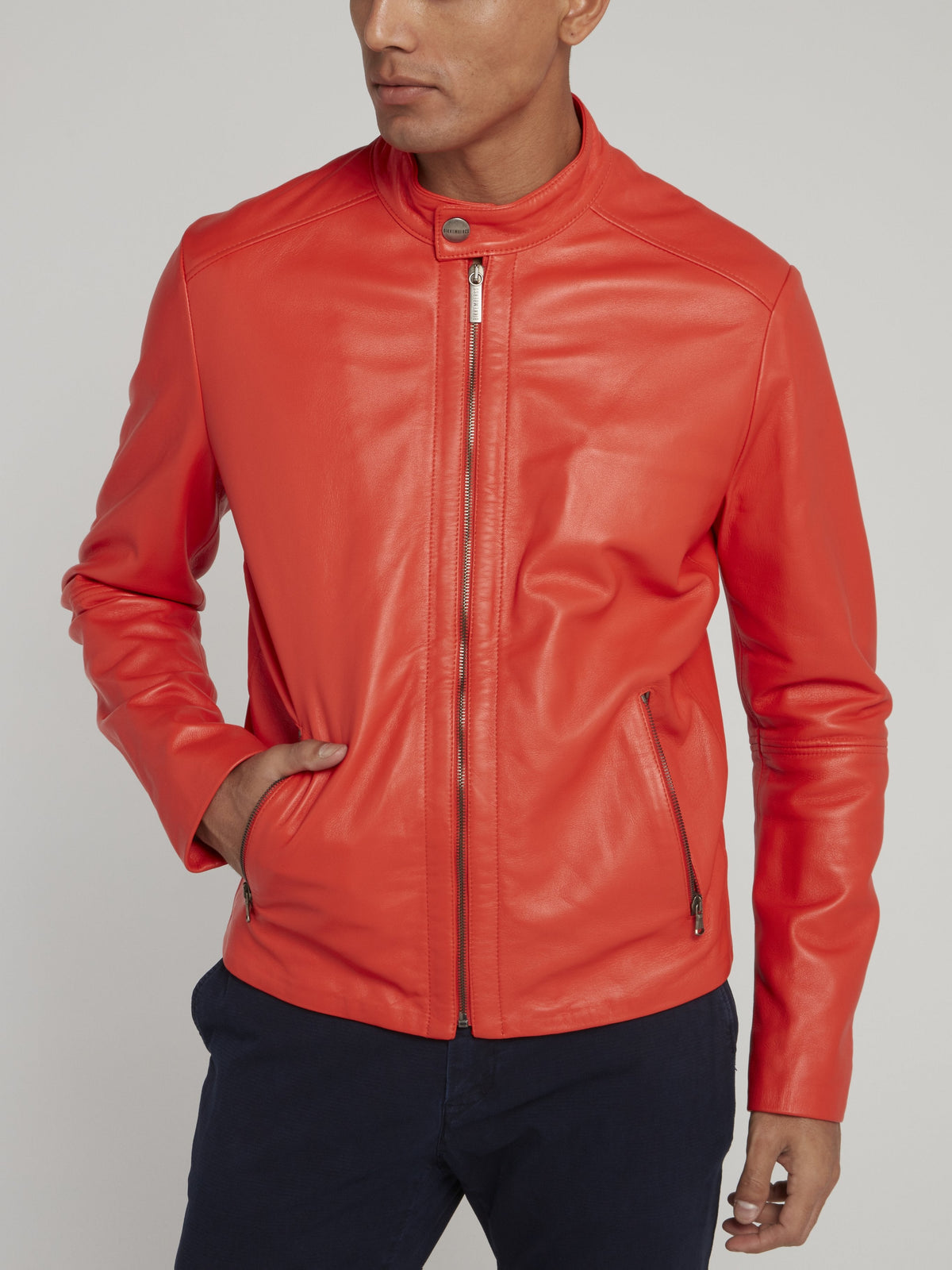 Orange Leather Biker Jacket