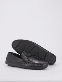 Black Embossed Leopard Effect Loafers