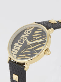 Black Zebra Effect Leather Watch