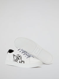 White Tiger Head Print Low Top Sneakers